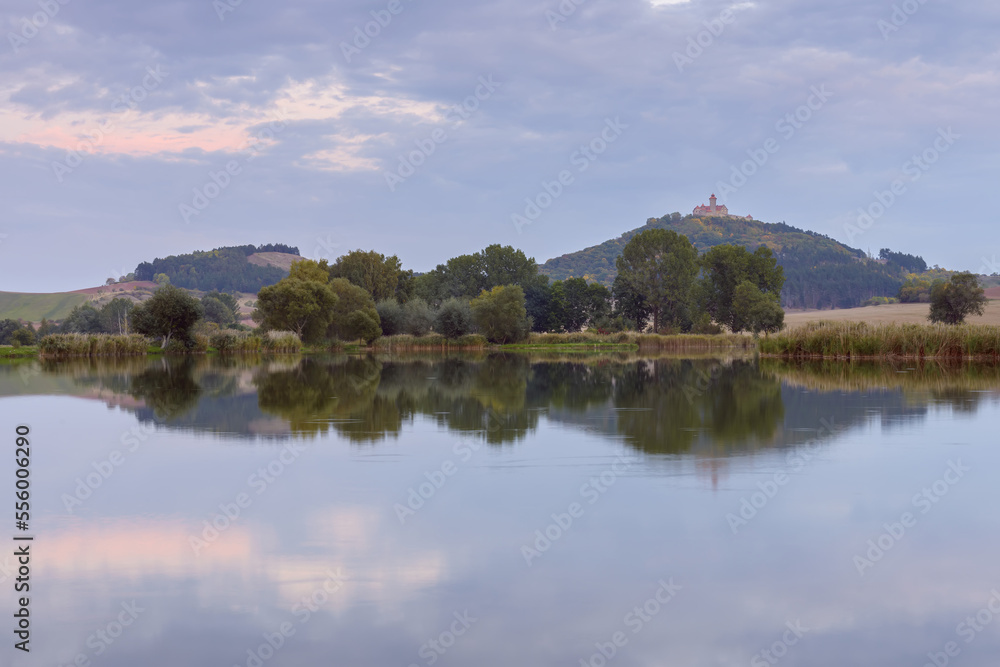 Landscape with Wachsenburg Castle Reflecting in Lake, Drei Gleichen, Ilm District, Thuringia, Germany Landscape with Wachsenburg Castle Reflecting in Lake, Drei Gleichen, Ilm District, Thuringia, Germany