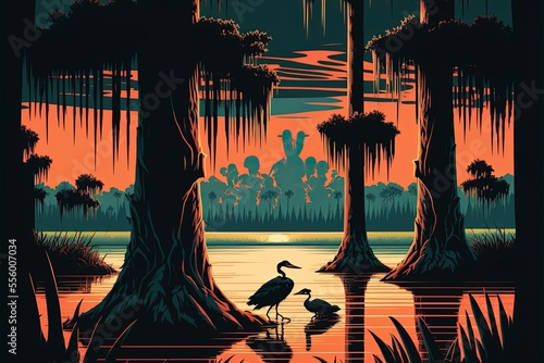 A vector illustration of a Louisiana swamp photo