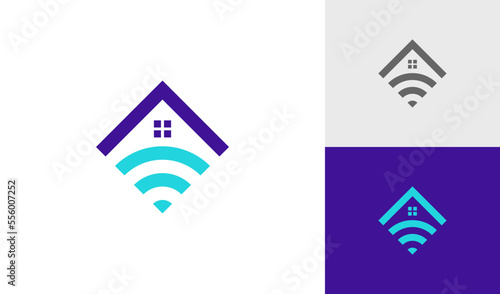 Smart home logo with house roof and signal symbol