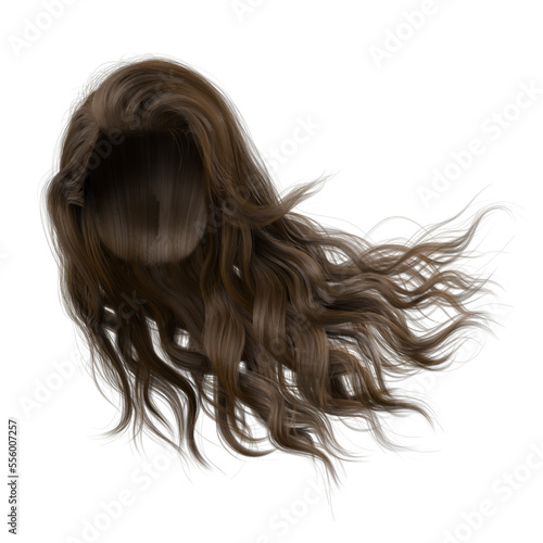 Fotografia Windblown long wavy hair on isolated white background, 3D Illustration, 3D Rende