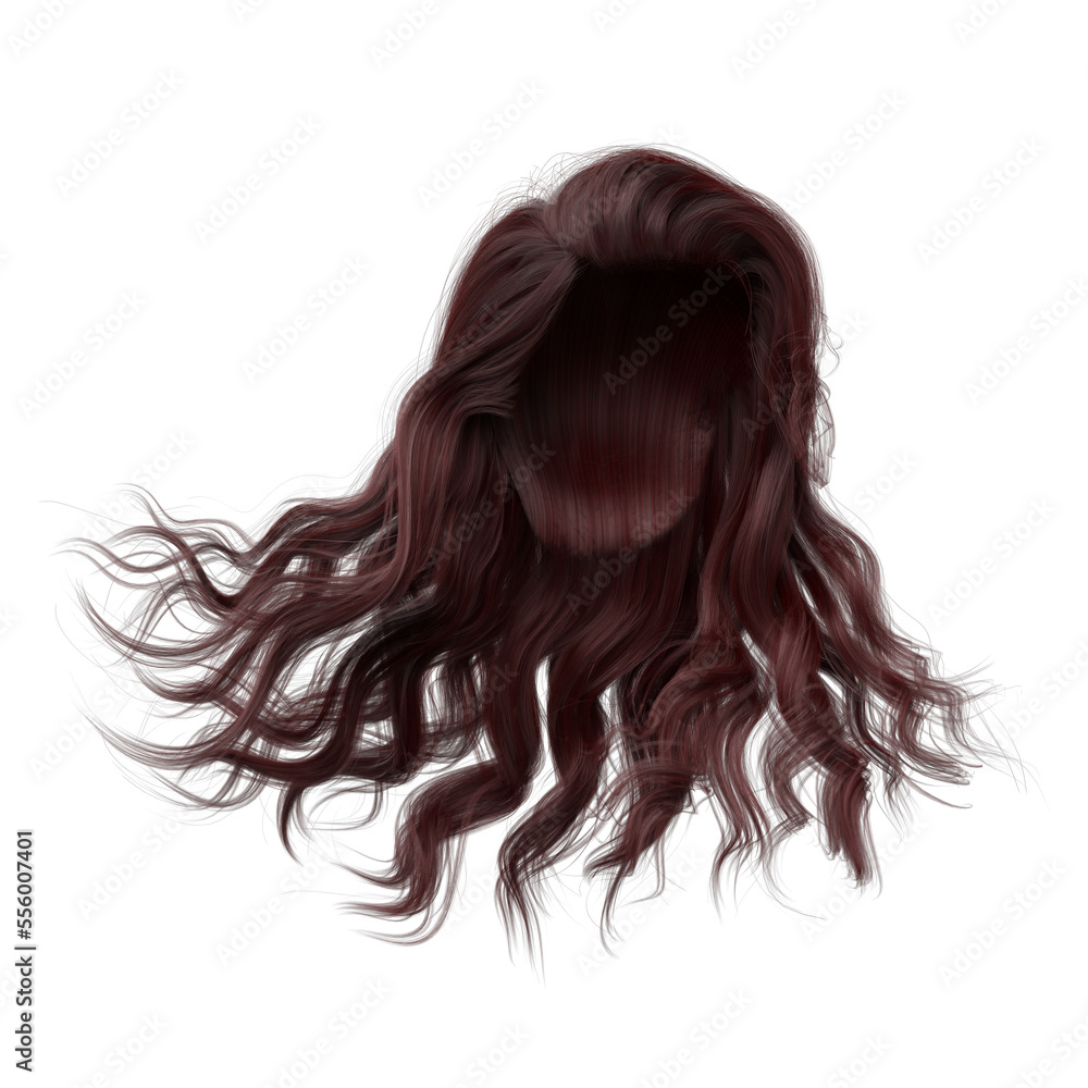 Fototapeta premium Windblown long wavy hair on isolated white background, 3D Illustration, 3D Rendering