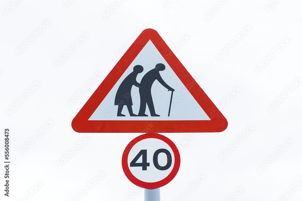 Elderly people crossing sign near Nursing Home on the Isle of Skye, Scotland, United Kingdom Elderly people crossing sign near Nursing Home on the Isle of Skye, Scotland, United Kingdom
