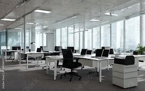  empty office room interior  and glas windows in the background, generative ai