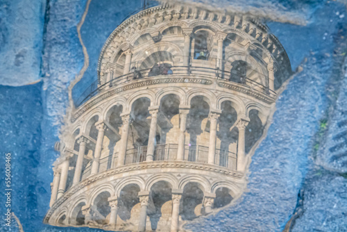 Water reflection of the Leaning Tower of Pisa (Italian: torre pendente di Pisa), is the campanile, or freestanding bell tower, of Pisa Cathedral © Simone