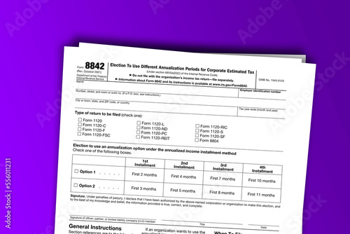 Form 8842 documentation published IRS USA 44238. American tax document on colored