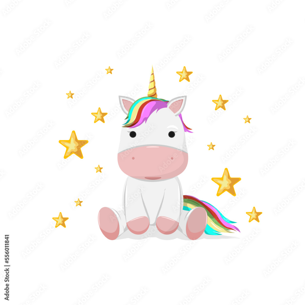 A cute unicorn sits among bright stars.. A cute unicorn sits among bright stars..