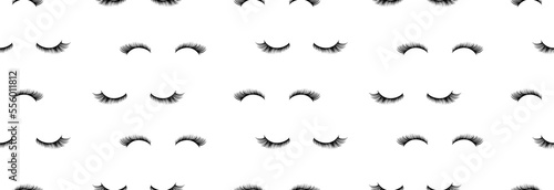 Black eyelashes on a white background. Seamless pattern