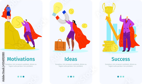 Business mobile website set, vector illustration. People man woman hero chara...