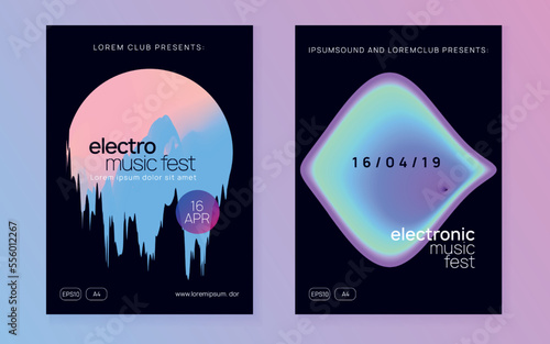 Music Poster. Jazz Glitch For Magazine. Modern Sound Event. Gradient Background For Cover Shape. Disco And Show Vector. Black And Turquoise Music Poster