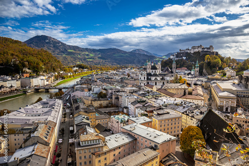 Aerial panorama of Salzburg in autumn, Austria