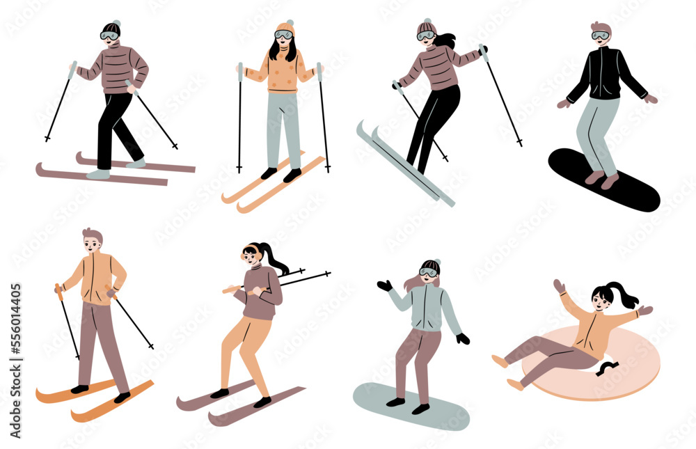 people ski vector flat collection bundle