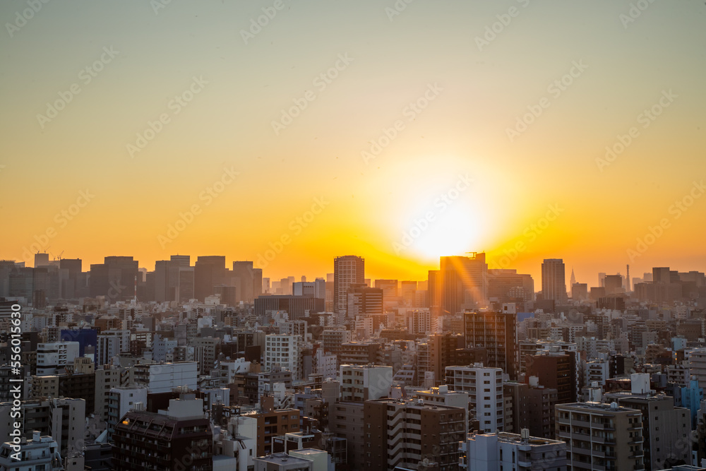 東京都　夕焼けの都市風景
