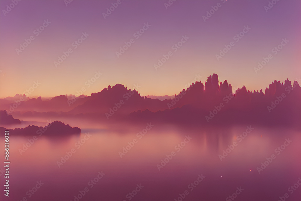 Fototapeta premium sunrise over the lake created with generative AI technology