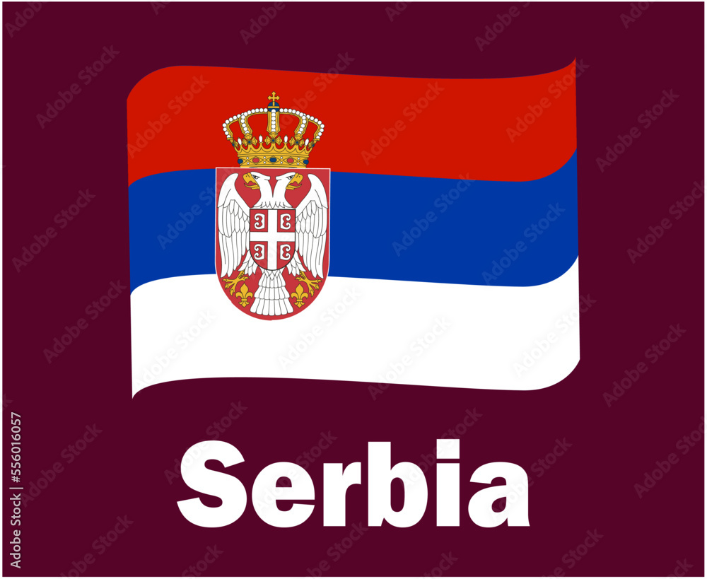 Obraz premium Serbia Flag Ribbon With Names Symbol Design Europe football Final Vector European Countries Football Teams Illustration