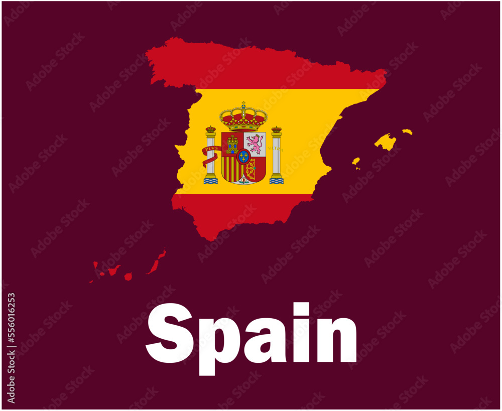 Fototapeta premium Spain Map Flag With Names Symbol Design Europe football Final Vector European Countries Football Teams Illustration