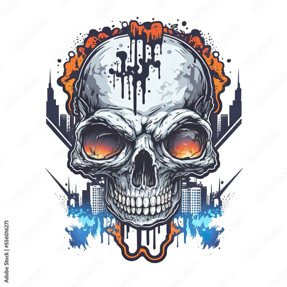 Graphic Realistic Dead Skull.  Scary demon in horror style. Idea for a tattoo concept. Generative AI