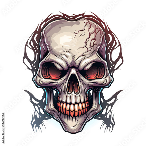 Graphic Realistic Dead Skull.  Scary demon in horror style. Idea for a tattoo concept. Generative AI © Abstract51