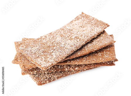 Stack of fresh crunchy rye crispbreads isolated on white photo