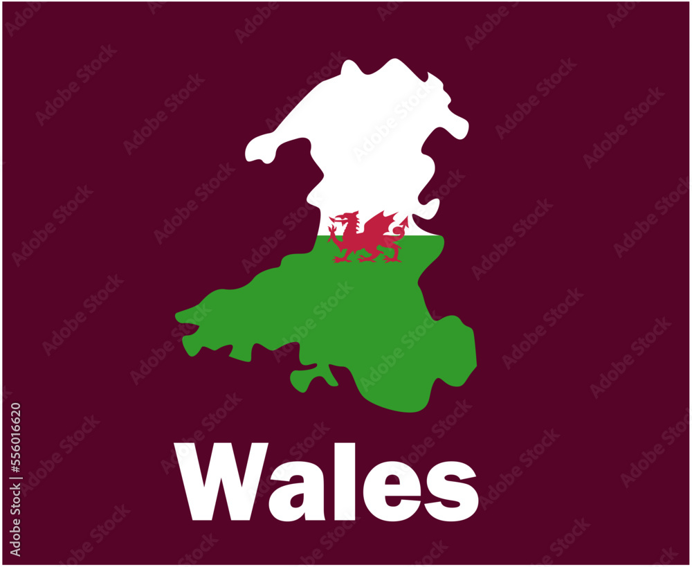 Wales Map Flag With Names Symbol Design Europe football Final Vector European Countries Football Teams Illustration