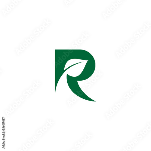 Vector illustration of letter R and leaf for icon, symbol or logo. letter R logo. suitable for natural product logo 