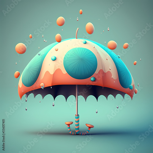 Simple and Stylized Digital Illustration of an Umbrella with Rain (AI) photo