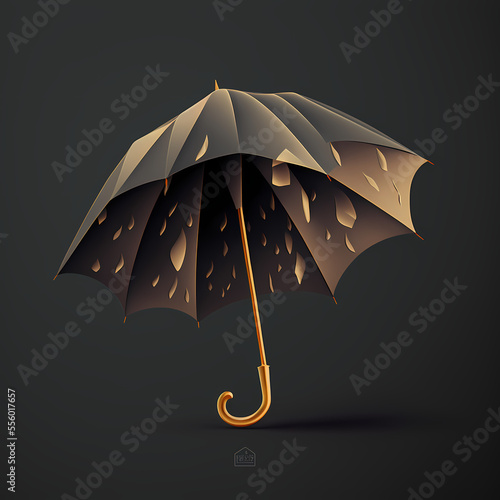 Simple and Stylized Digital Illustration of an Umbrella with Rain, Fancy Black and Gold Colors (AI) photo