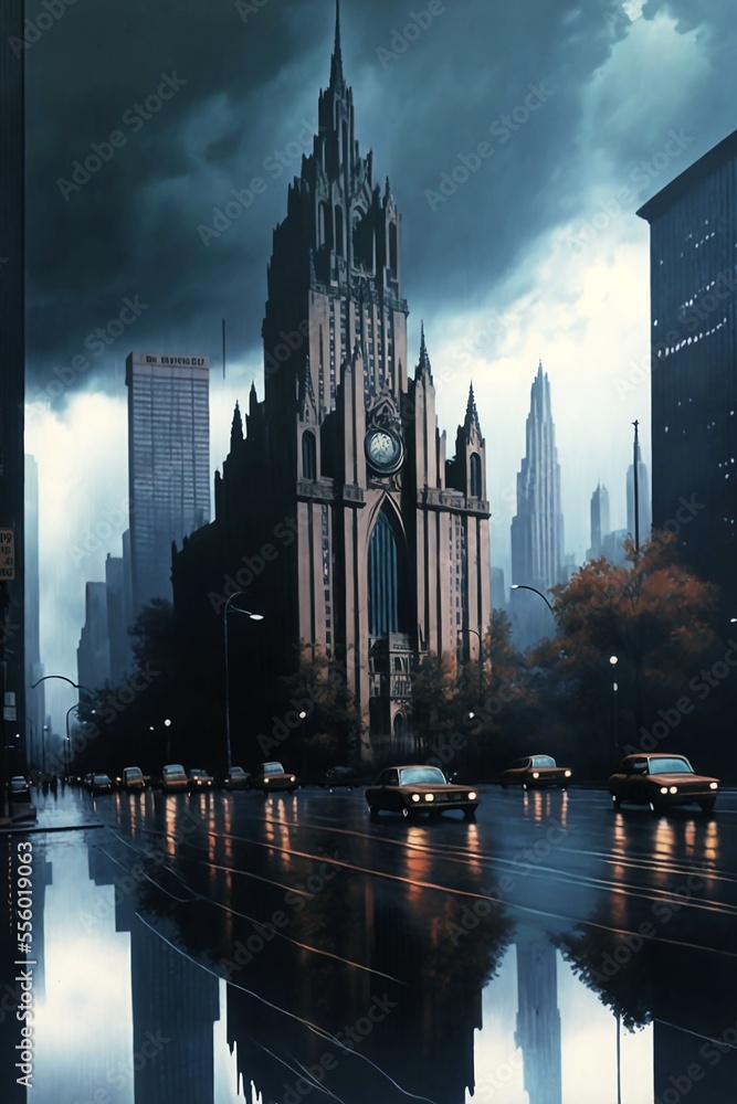 Top rise building on rainy day digital art