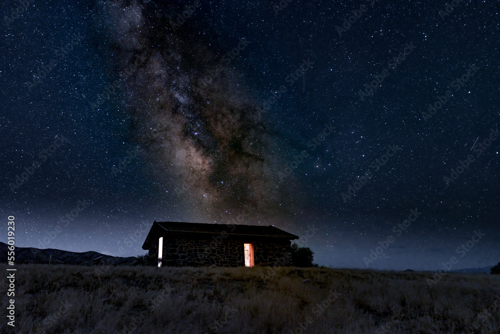 Milky Way above a cabin in Utah's western desert