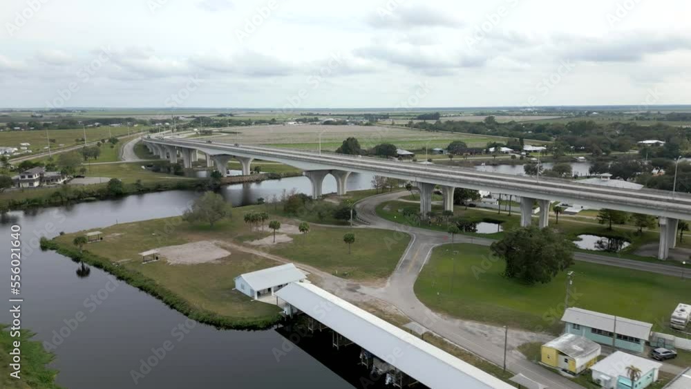 Aerial video Moore Haven Bridge Florida Caloosahatchee River Aerial video Moore Haven Bridge Florida Caloosahatchee River