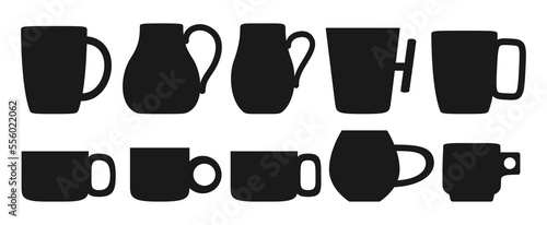 Cup silhouette mug set  trendy different shapes. Crafted ceramic Scandinavian tableware. Hot or cold drinks  tea coffee beverages teacup. Modern porcelain cups mugs vector Illustration