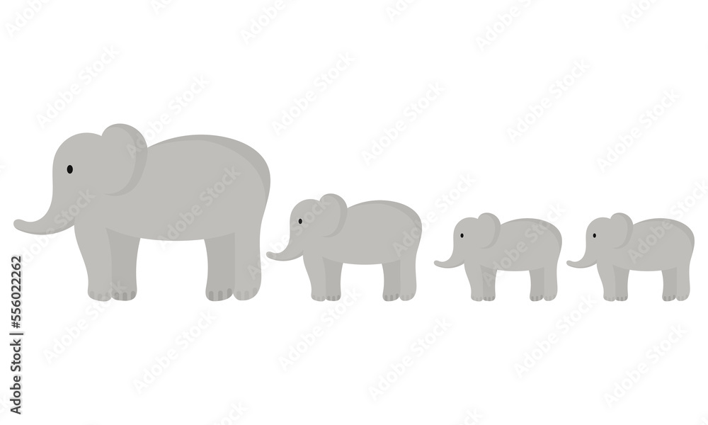 Fototapeta premium illustration of elephant mother and baby elephant on white background