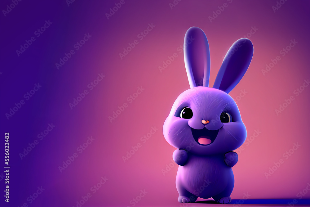 Cute smiling rabbit cartoon character on purple background image ...