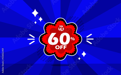 60 percent discount 60% offer. Banner with beautiful red floating balloon for promotions and offers sixty percent off