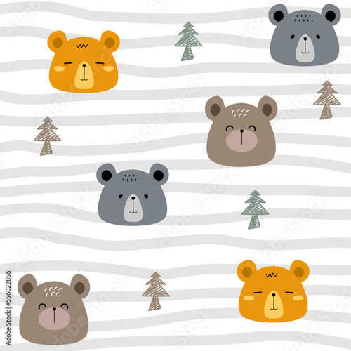 Cute bear and tree handdrawn vector illustration