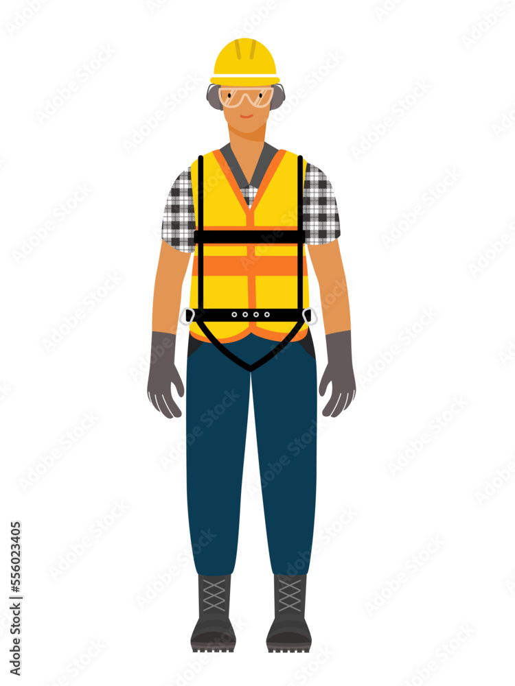 Isolated of a construction worker man wearing personal protective equipment. Isolated of a construction worker man wearing personal protective equipment.