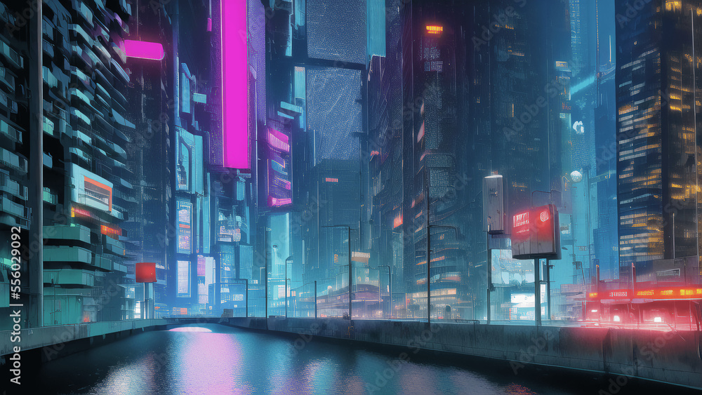 アニメ調のサイバーパンク背景イラスト(AI generated image) アニメ調のサイバーパンク背景イラスト(AI generated image)