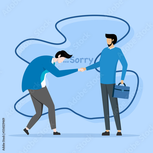 forgive or feel sad concept, businessman prostrate apologize to apologize, apologize or apologize, regret for what happened apologize, professional or leadership after mistake or failure.