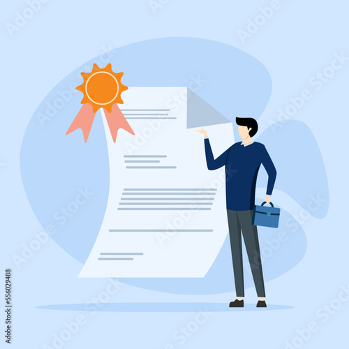 Valiant Secretary with Big Sign Documentation. Character Gets Notary Professional Services. People Visit Lawyer Office To Sign Legal Documents.
