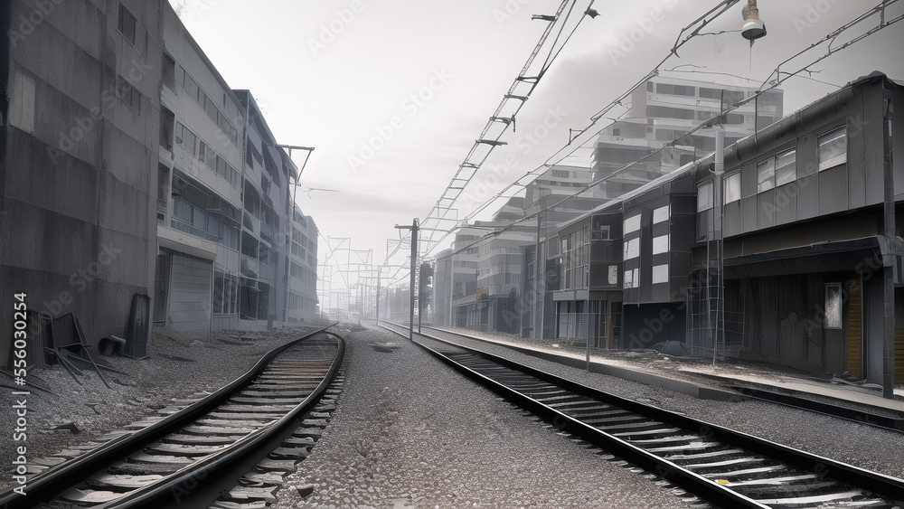 Fototapeta premium アニメ調のポストアポカリプスや廃墟系背景イラスト(AI generated image)