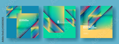 Set of abstract backgrounds - overlapping triangles with fluid gradients design. Collection of covers, templates, flyers, placards, brochures, banners