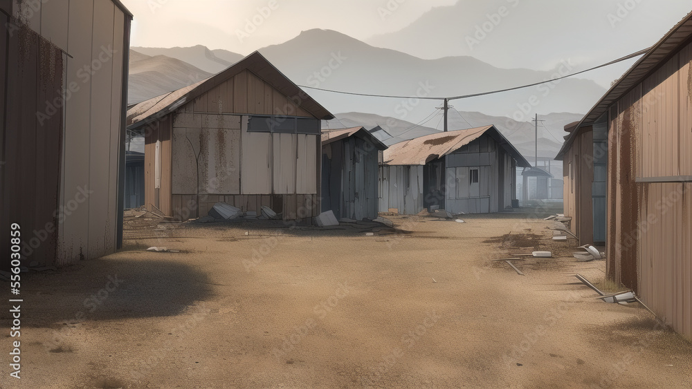 Fototapeta premium アニメ調のポストアポカリプスや廃墟系背景イラスト(AI generated image)