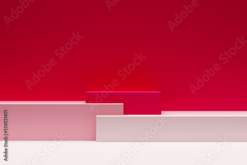 3d illustration of a red and white podium. 3d rendering. Minimalism geometry background © Виталий Сова