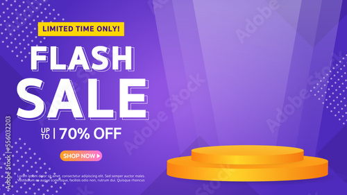 Flash Sale. Special offer Mega sale up to 70% off with realistic podium. Banner background vector illustration