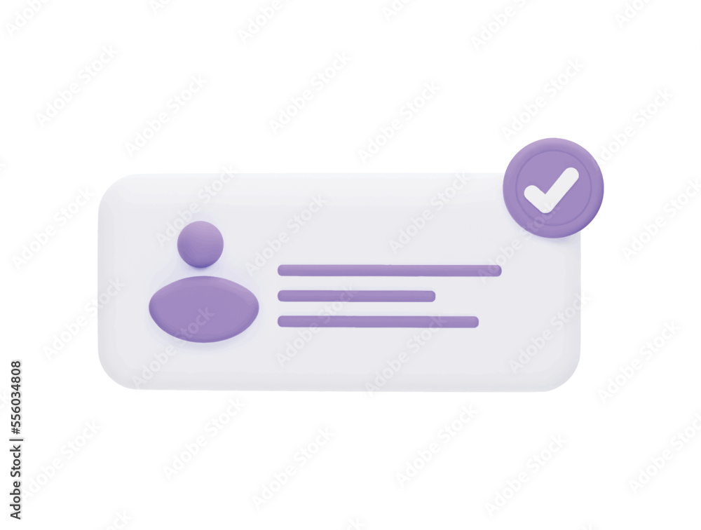 Right mark user message box with 3d vector icon cartoon minimal style Right mark user message box with 3d vector icon cartoon minimal style