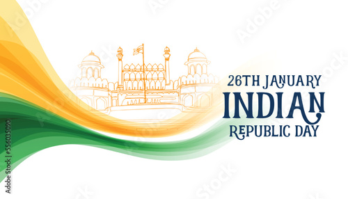 happy republic day of india banner with red fort sketch