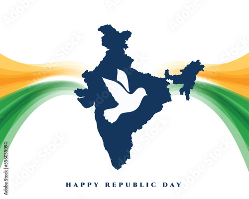 indian republic day card with map and paper cut peace bird