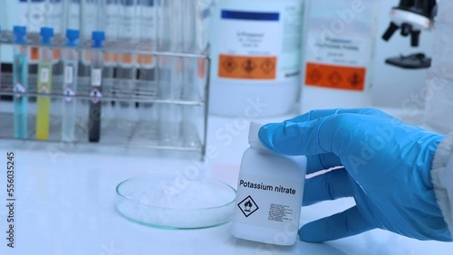 Potassium nitrate in bottle , chemical in the laboratory and industry, Chemicals used in the analysis photo