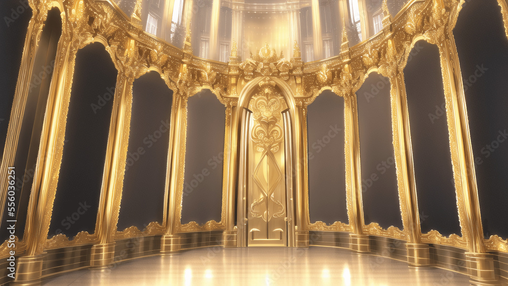 Obraz premium アニメ調の黄金の世界系背景イラスト(AI generated image)