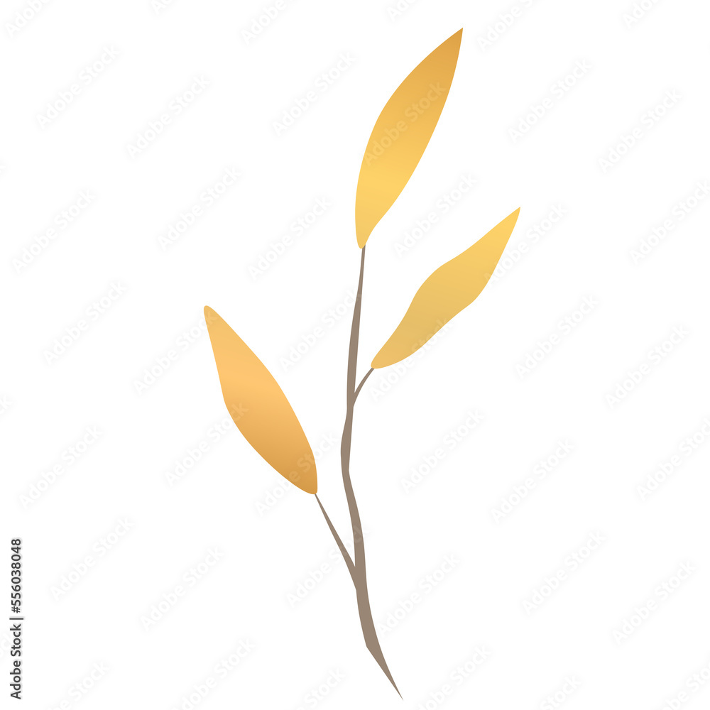 Gold Chinese dry leaves with elements for holidays design on PNG transparent background , Vector illustration 02