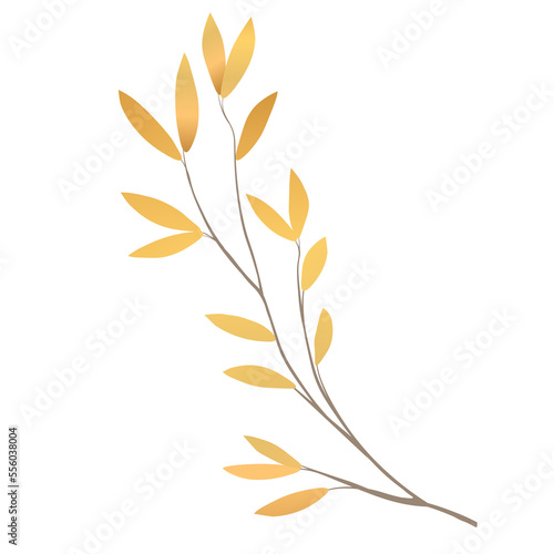Gold Chinese dry leaves with elements for holidays design on PNG transparent background , Vector illustration 06